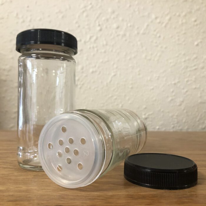 4 oz Glass Spice Jar Clear, w/ Shaker insert and Black Lid